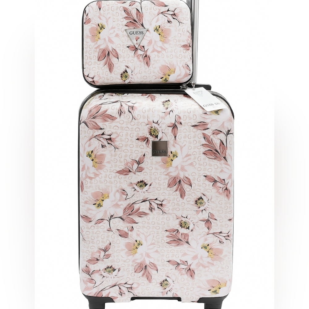 Guess Pink and Cream Floral Suitcase Set